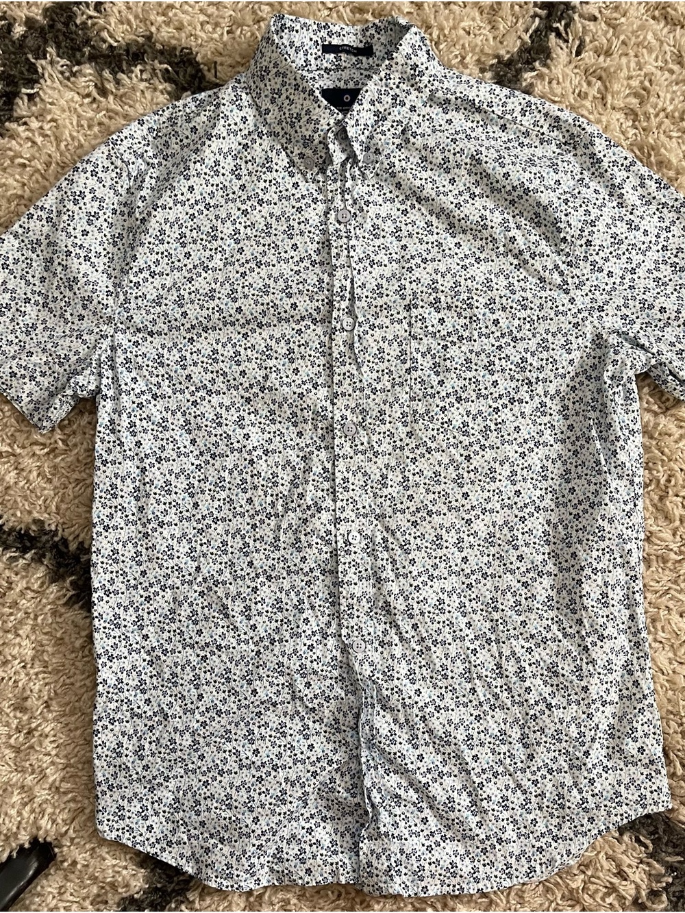Ben Sherman White Short Sleeve Button-Down with Navy Micro Floral